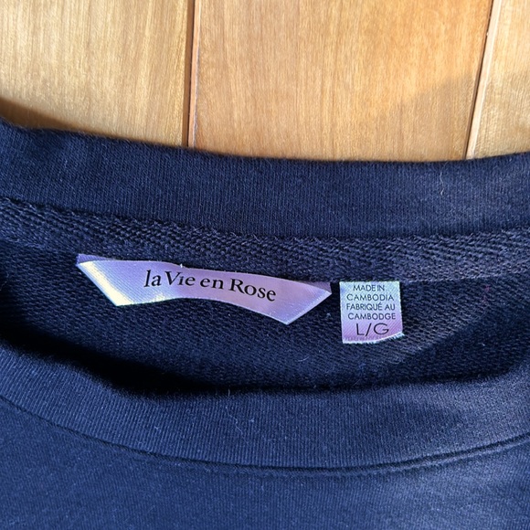 Black la vie en rose tunic-length sweatshirt with metallic stripes, size large - Picture 3 of 7